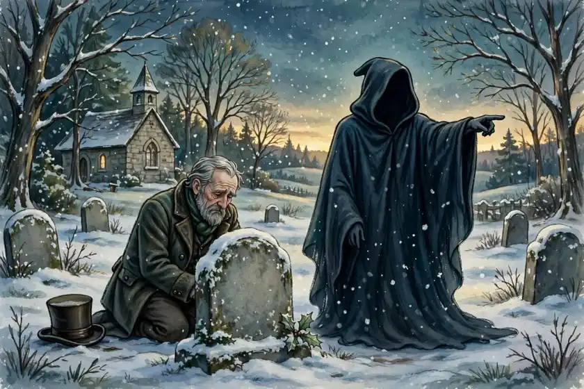 Cartoon illustration for Stave IV: The Last of the Spirits