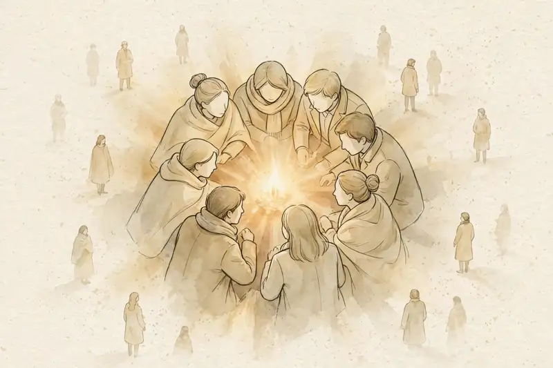 A warm circle of people gathered close