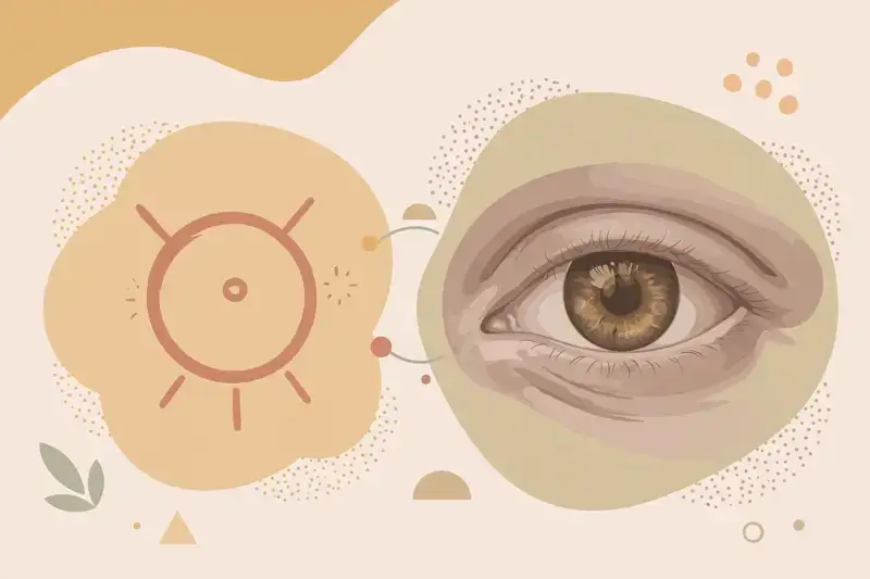A childish symbol of an eye next to a carefully observed real eye