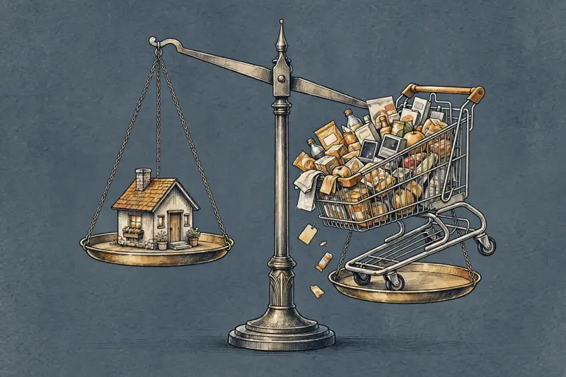 A scale weighing modest living against overspending