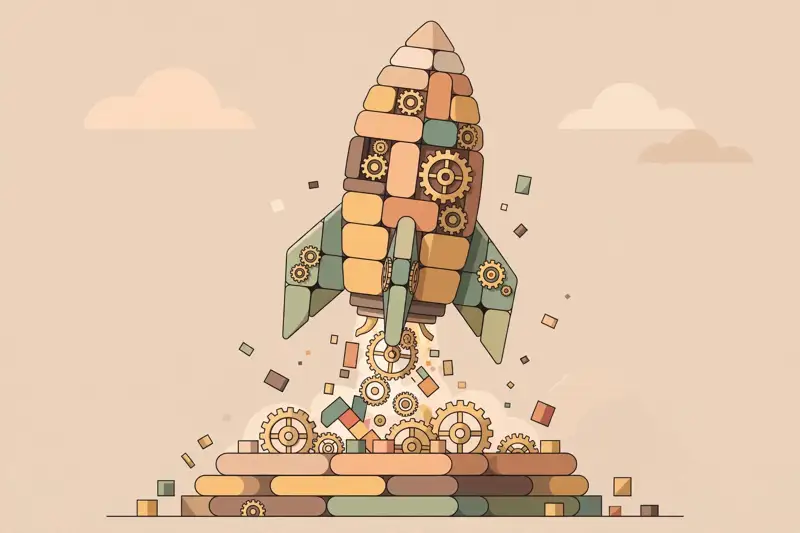 A rocket launching made of building blocks and gears