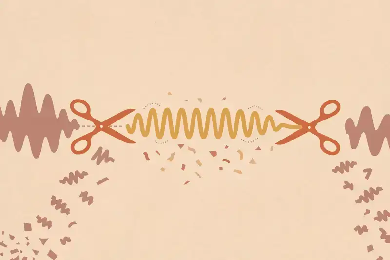 An audio waveform being trimmed tight with filler sections removed