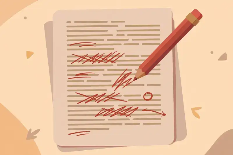 A red pencil making editing marks on a manuscript page