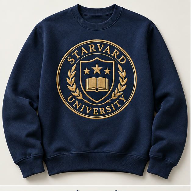 Navy Starvard crewneck sweatshirt with gold seal